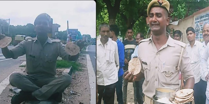 फिरोजाबाद में हाईवे पर खाने की थाली दिखाकर फूट फूटकर रोया सिपाही, मेस के खाने की गुणवत्ता पर उठाया सवाल