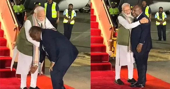 पापुआ न्यू गिनी में PM मोदी का शानदार स्वागत, एयरपोर्ट पर PM मरापे ने छुए पैर