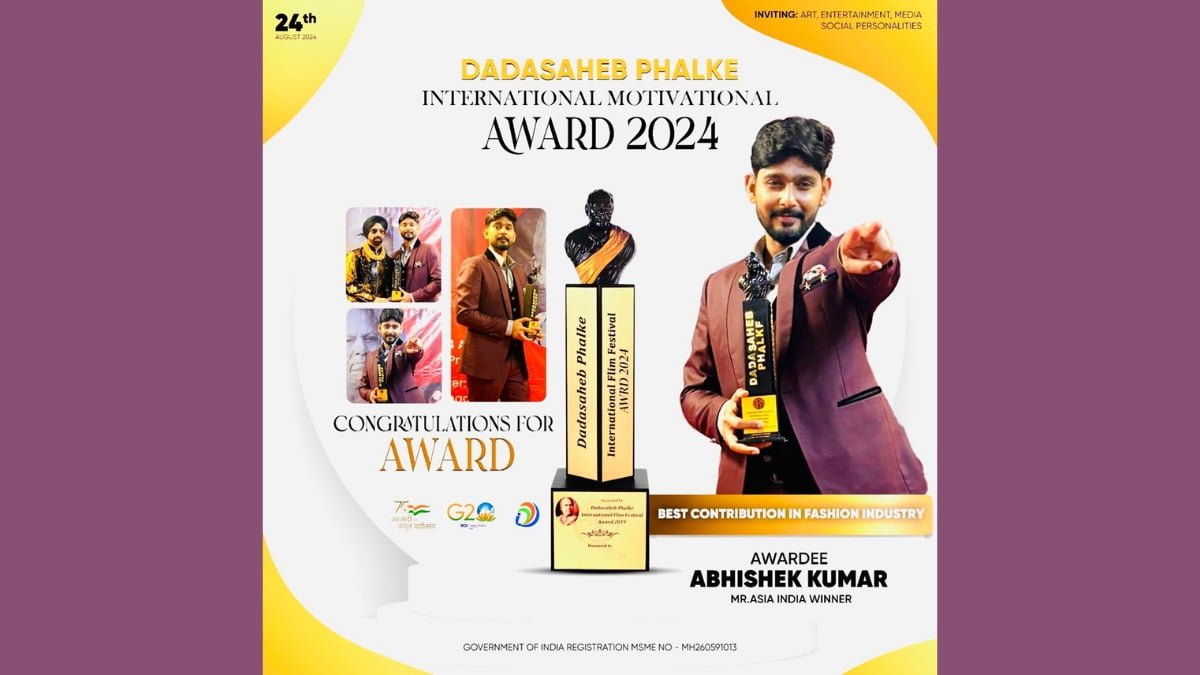 Abhishek Kumar Honored For Best model And Influencer Of the year At Dada Saheb Phalke international Motivational Awards 2024